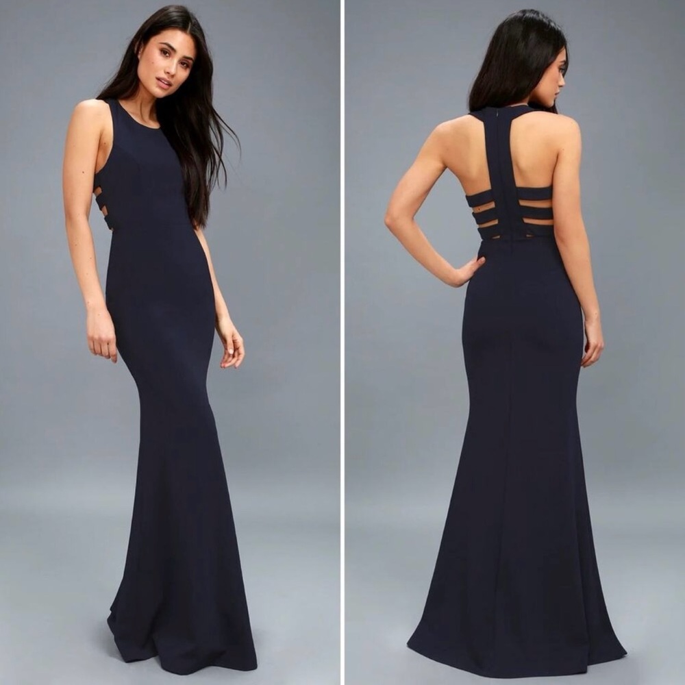 Lulus Power of Wow Navy Blue Backless Dress Eveningwear Cocktail Party Glam